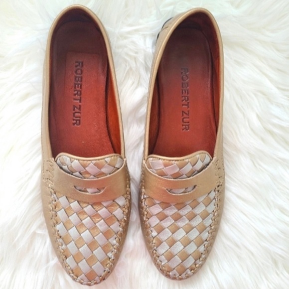 ROBERT ZUR Petra Metallic Woven Driving Loafers size 8.5 - Picture 1 of 6